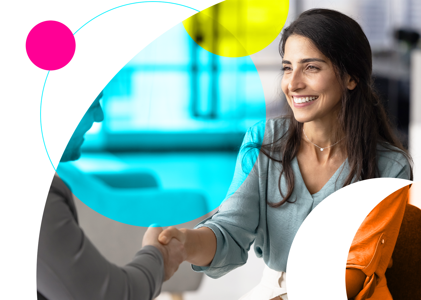 Business people shaking hands with colours